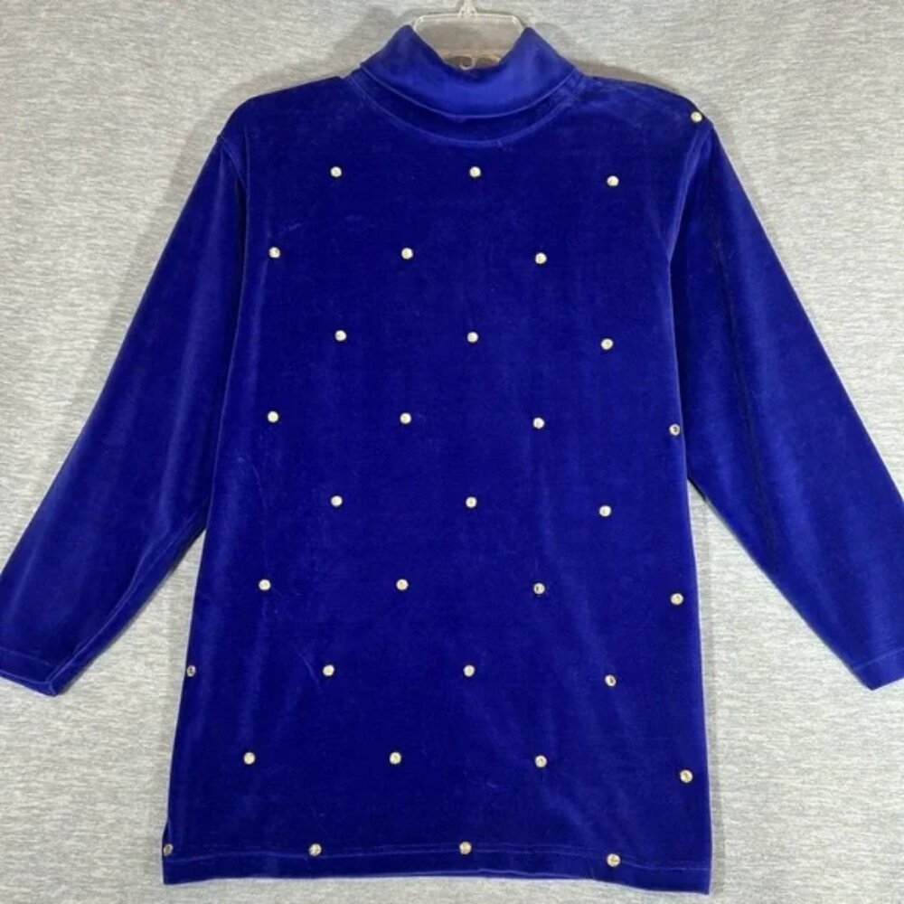 TALBOTS Velvet Comfy Cozy Warm Oversized Turtleneck Embroidered With Gold Thread